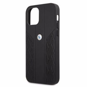 BMW Leather Curve perforeeritud ümbris iPhone 12 / iPhone 12 Pro jaoks - must
