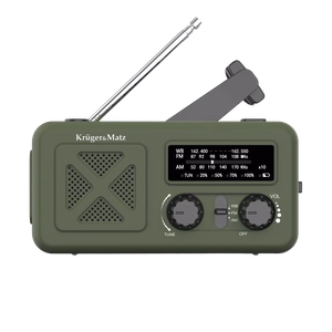 Kruger&Matz kaasaskantav päikeseenergial töötav SOS-hädaabiraadio, 2000 mAh akupanga, taskulambi ja dünamoga