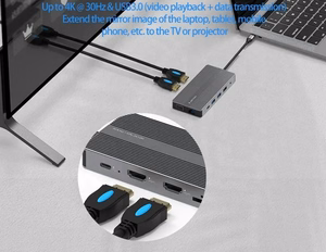 Adapter USB Type-C - 2x HDMI, VGA, LAN, 3x USB Type-A, SD, TF, USB Type-C PD100W, Aux
