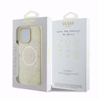 Guess Saffiano Peony Classic Logo MagSafe ümbris jaoks iPhone 16 Pro - kuldne