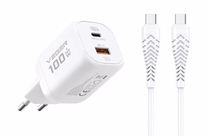 Зарядное устройство для телефона VEGER USB A + Type C PD Super Charge PPS 100W + кабель данных Type C к C 240W TR150 белый