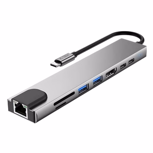 Tech-Protect HB09 USB jaotur 8in1 TYPE-C + USB-A 3.0 + USB-C 3.0 + HDMI 4K 60HZ + SD/TF + PD100W + RJ45 1000 MB/S - hall