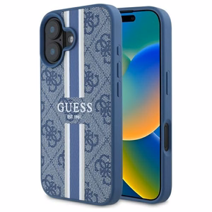 Guess 4G Printed Stripes MagSafe ümbris jaoks iPhone 16 - sinine