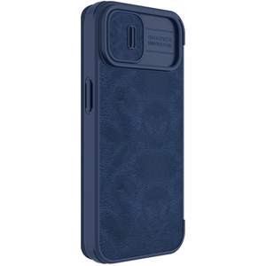 Nillkin Qin Nahast Pro Case iPhone 14 Plus kaamerakate Holster Cover Flip Case Sinine