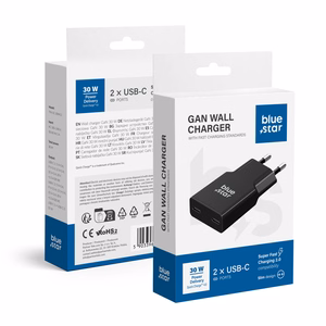 Blue Star Slim GaN TFK-SC-30WCC 30W 2x USB-C QC 4.0 / PD 3A laadija, must