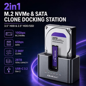 Qoltec 52631 HDD SSD doscking station | SATA | M.2 NVMe | cloning | USB-C | 10Gb/s | 28TB