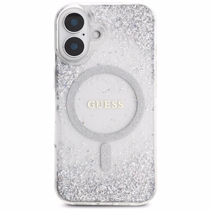 Guess HC Resin Bottom Glitter MagSafe ümbris jaoks iPhone 16 - hõbedane
