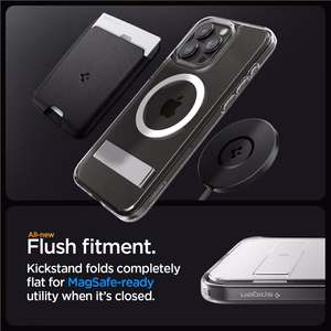 Spigen Ultra Hybrid S MagSafe Ümbris with Stand jaoks iPhone 15 Pro - läbipaistev