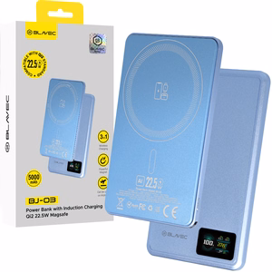 Blavec BJ-03 5000 mAh üliõhuke MagSafe-toega magnetiline akupank, 7,8 mm, USB-C, 22,5 W, kolm ühes (PBBJ03-MC5LB) (värv: helesinine; alumiiniumkorpus)