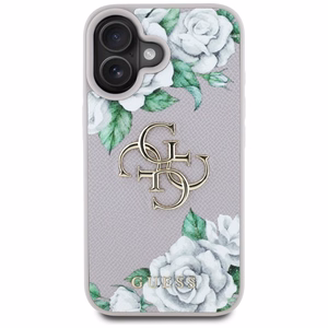 Guess Grained Roses Big 4G Logo iPhone 16 Ümbris - Lilla