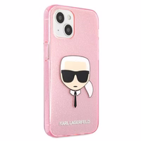 Karl Lagerfeld Glitter Karl's Head ümbris iPhone 13 mini jaoks - roosa