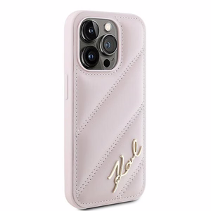 Karl Lagerfeld Diagonal Quilted Script ümbris jaoks iPhone 15 Pro - roosa