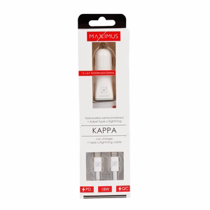 Autolaadija MX KAPPA 18W PD+QC, USB-A+C + Type-C/Lightning kaabel 20W PD valge