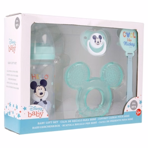 Mickey Mouse Cool beebikomplekt: 240 ml lutipudel, anatoomiline lutt, närimisrõngas ja lutihoidja