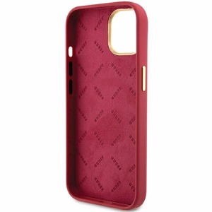 Guess Silicone Script Metal Logo & Frame ümbris jaoks iPhone 15 - punane