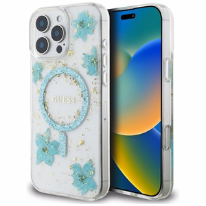 Guess Resin Flowers Glitter MagSafe iPhone 16 Pro Ümbris - Clear Roheline