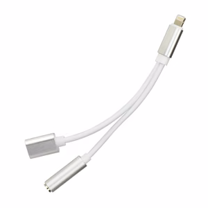 Adapter AUX 2in1 Lightning (male) to Lightning (female) / Jack 3,5 mm (female) hõbedane