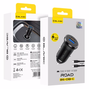 Blavec Автомобильное зарядное устройство BS-01B-C Road — USB + Type C — QC 3.0 18W PD 20W с кабелем Type C — Type C (CCBS01BCR-UCB) чёрный