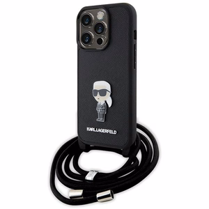 Karl Lagerfeld Crossbody Saffiano Monogram Metal Pin Karl & Choupette Ümbris jaoks iPhone 15 Pro - must