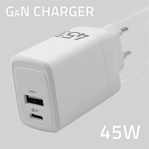 Qoltec 51825 GaN 45W laadija, 5-20V, 1.5-3A, 1 x USB-C PD, 1x USB QC 3.0, valge