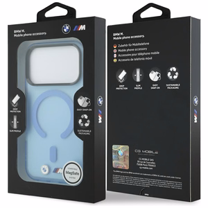 BMW M IML Frosted Metal Logo & Trims MagSafe ümbris mudelile iPhone 17 Pro Max / 18 Pro Max – sinine