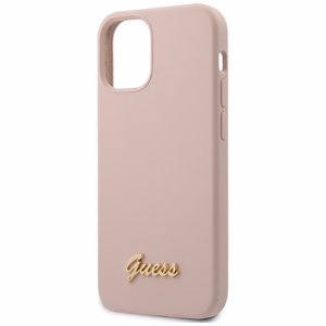 Guess GUHCP12SLSLMGLP iPhone 12 mini 5.4" светло-розовый/светло-розовый жёсткий чехол Silicone Script Gold Logo