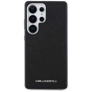 Karl Lagerfeld Saffiano Full Wrapped Elongated Metal Logo MagSafe Ümbris jaoks Samsung Galaxy S25 Ultra - must