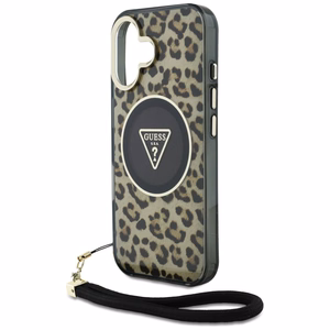 Guess HC IML Leopard Triangle Cord Strap MagSafe iPhone 16 Ümbris - Brown