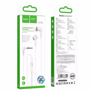 HOCO wire kõrvaklapid Jack 3,5 mm with microphone M102 valge