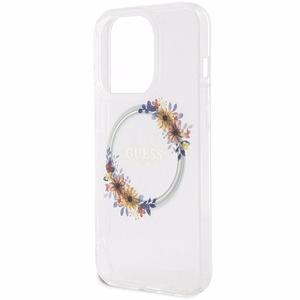 GUESS ümbris jaoks IPHONE 15 Pro compatible with MagSafe GUHMP15LHFWFCT (Flowers Wreath) läbipaistev