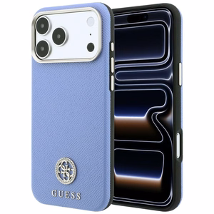 Guess Grained Round Strass Logo ümbris seadmele iPhone 18 Pro / 17 Pro, MagSafe-ühilduv – sinine