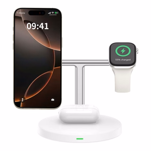 Tech-Protect QI15W-A35 3-in-1 Induktiivne Laadija koos MagSafe jaoks Phone / AirPods / Apple Watch - valge