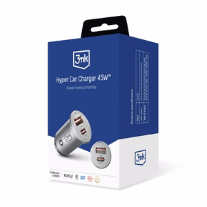3mk Hyper autolaadija, 45 W, PD/QC/PPS, USB 1A1C, hõbedane