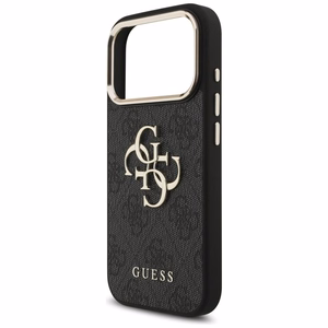 Guess PU Leather 4G Metal Logo Gold Frame ümbris Apple iPhone 18 Pro telefonile, must
