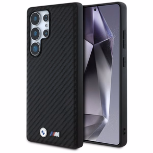 BMW Leather Carbon MagSafe Ümbris jaoks Samsung Galaxy S25 Ultra - must