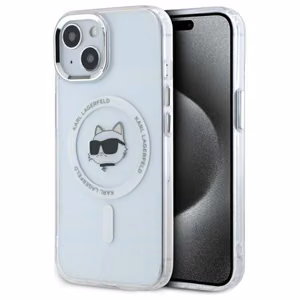 Karl Lagerfeld IML Metal Choupette Head MagSafe iPhone 15 Ümbris - valge