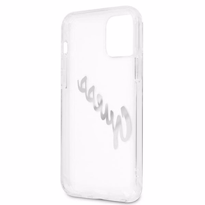 Guess GUHCP12MKTRSVSI iPhone 12/12 Pro 6.1" Läbipaistev kõvakaane Vintage Script Silver