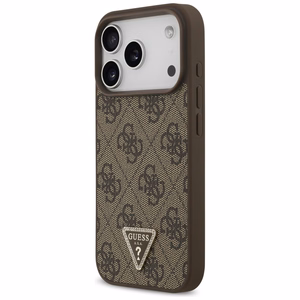 Guess Leather 4G Triangle Strass MagSafe ümbris iPhone 18 Pro / 17 Pro – pruun