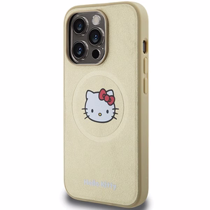 Hello Kitty Leather Kitty Head MagSafe ümbris jaoks iPhone 15 Pro Max - kuldne