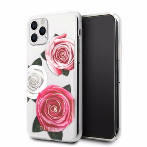 Guess GUHCN58ROSTRT iPhone 11 Pro прозрачный жёсткий чехол Flower Desire Pink & White Rose