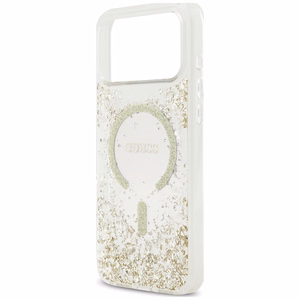 Guess Resin Bottom Glitter MagSafe ümbris mudelitele iPhone 18 Pro Max / 17 Pro Max, kuldne