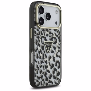Чехол GUESS для IPHONE 17 Pro совместимый с MagSafe GUHMP17LHLEGTGLK (PC TPU W/ Leopard Glitter) чёрный