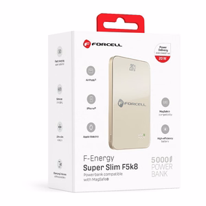 Powerbank compatible with MagSafe Forcell F-Energy SuperSlim F5K8 QC4.0 PD3.0 15W 5000 mAh titanium desert