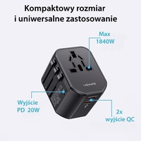 USAMS Adapter siec 2xUSB+1xUSB-C T59 20W 4w1 US/AU/EU/UK must CC179TC01 (US-CC179) Universal Reisilaadija