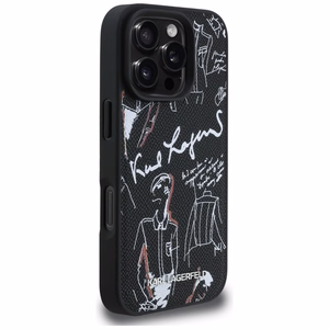 Чехол Karl Lagerfeld Grained Pattern & Logo MagSafe для iPhone 16 Pro чёрный