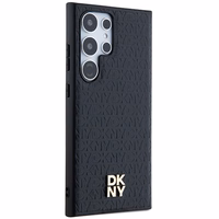 DKNY Leather Pattern Metal Logo MagSafe ümbris jaoks Samsung Galaxy S24 Ultra - must