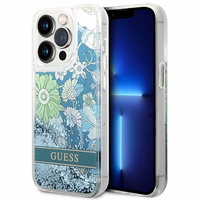 Guess GUHCP14LLFLSN iPhone 14 Pro 6.1" roheline/roheline hardcase Flower Liquid Glitter
