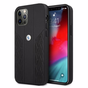 BMW Leather Curve perforeeritud ümbris iPhone 12 / iPhone 12 Pro jaoks - must