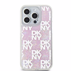 DKNY ümbris jaoks iPhone 15 Pro 6,1" DKHCP15LLCPEPP valge HC liquid glitters w checkered pattern