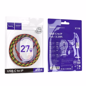Кабель USB C to Lightning Hoco PD 27W 1 м X116 градиентный фиолетовый